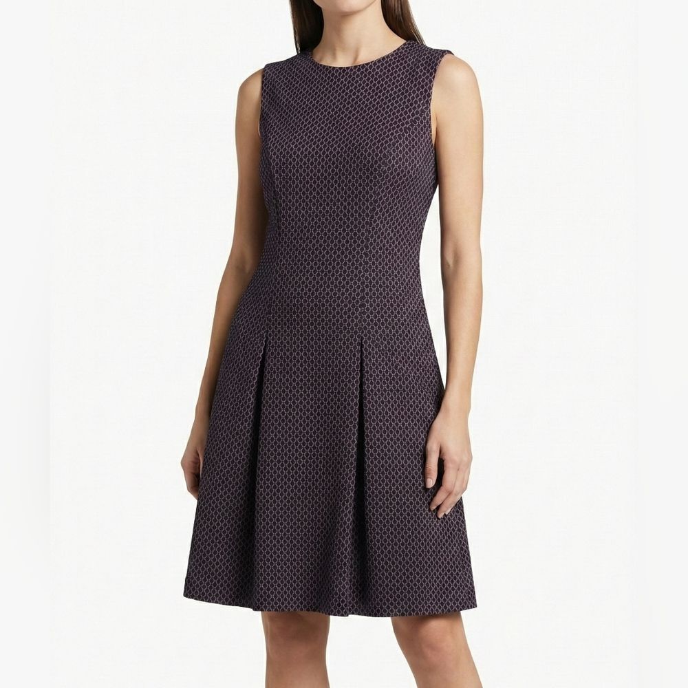 Banana Republic Black Diamond Pattern Fit And Flare Structured Pleated 12 Dress